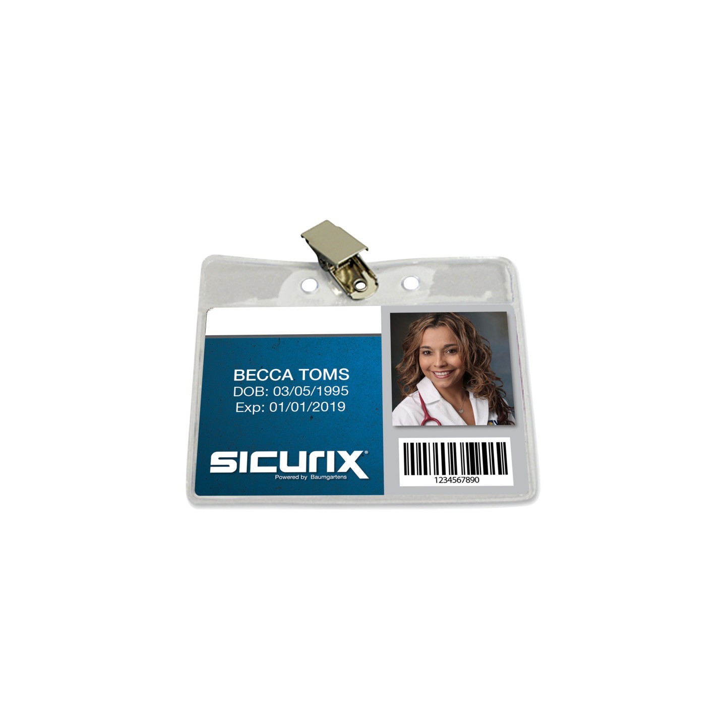 SICURIX Standard Vinyl Badge Holder with Clip, Horizontal, Pack of 50
