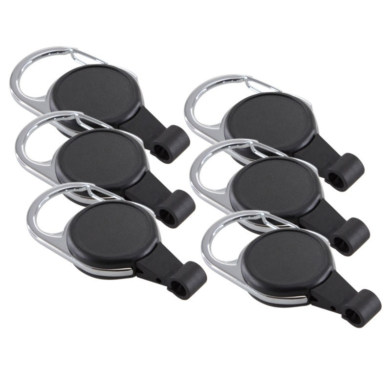 SICURIX No-Twist Carabiner ID Card Reel with Slot Hook, Black, Pack of 6