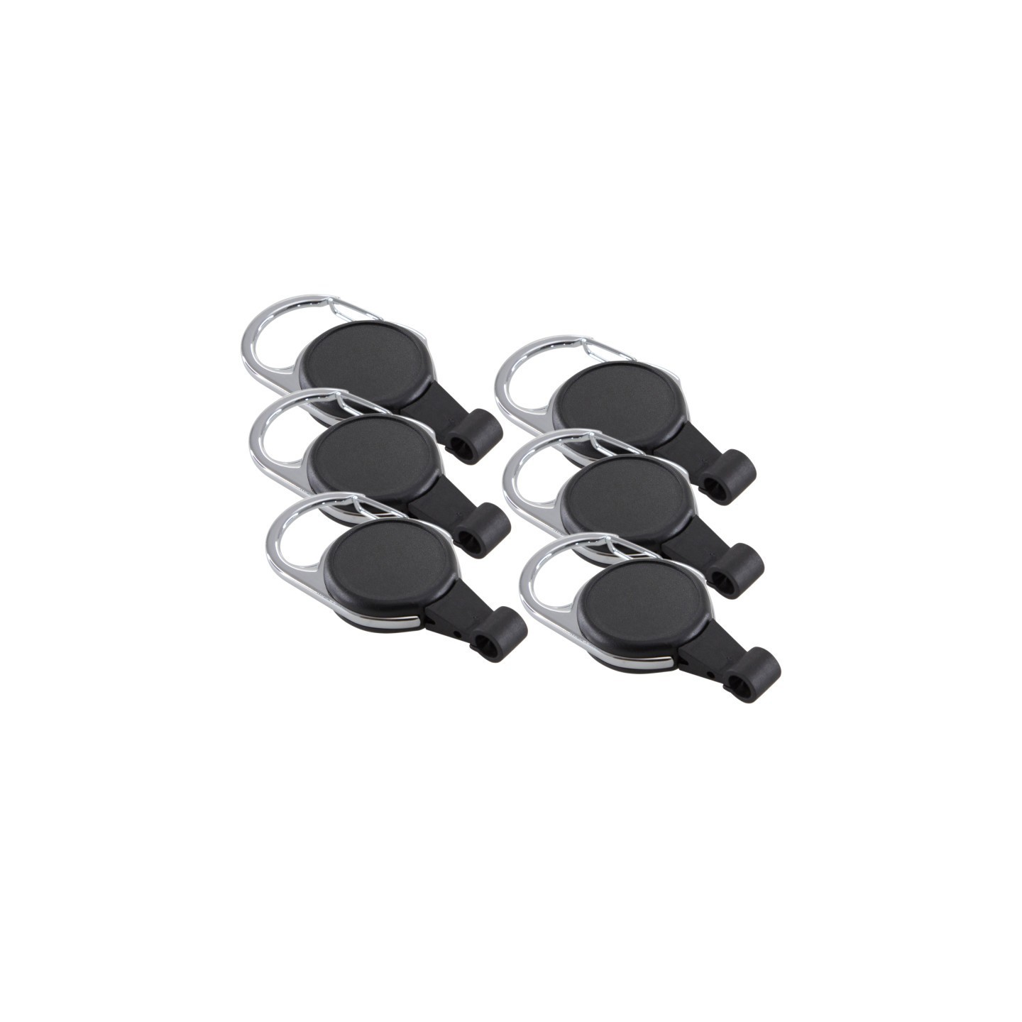SICURIX No-Twist Carabiner ID Card Reel with Slot Hook, Black, Pack of 6