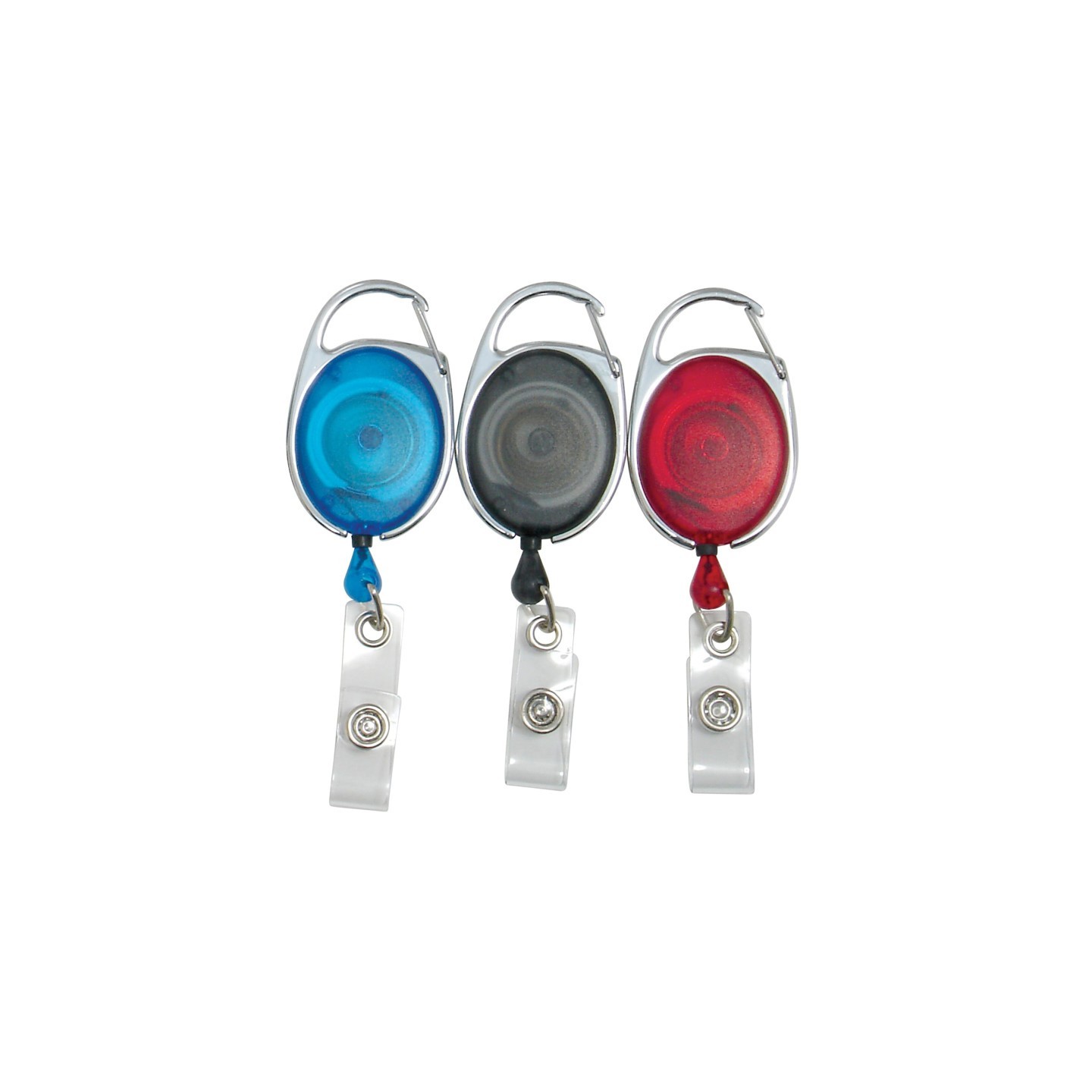 SICURIX Quick Clip Oval ID Badge Reel, Red, Blue, Smoke, Pack of 3