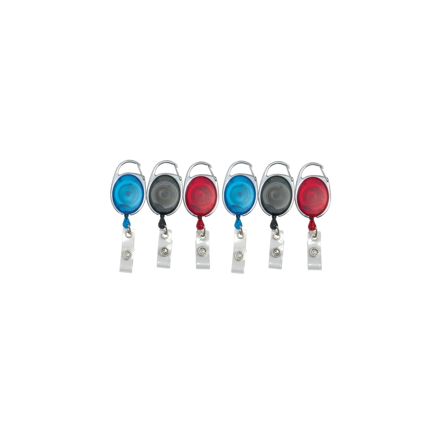 SICURIX Quick Clip Oval ID Badge Reel, Red, Blue, Smoke, 3 Per Pack, 2 Packs