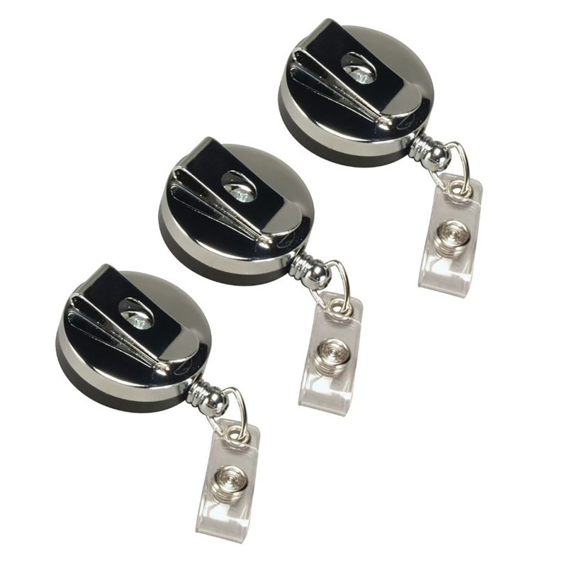 SICURIX Heavy Duty Round ID Badge Reel with Belt Clip, Black, Pack of 3