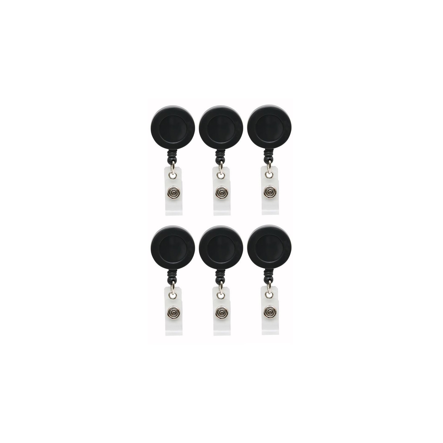 SICURIX Standard Round ID Badge Reel with Belt Clip, Black, Pack of 6