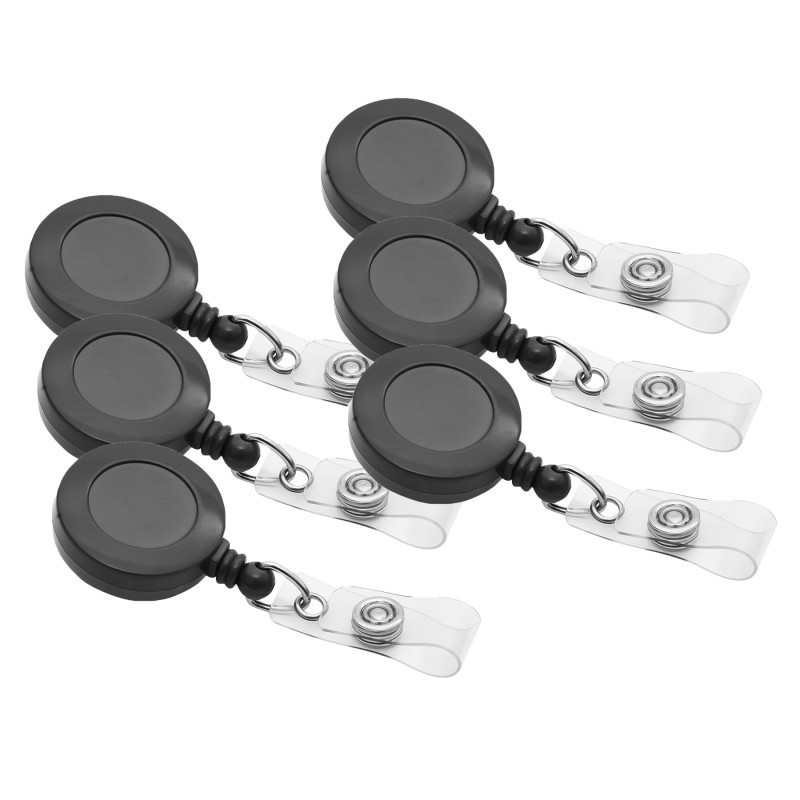 SICURIX Standard Round ID Badge Reel with Swivel Spring Clip, Black, Pack of 6