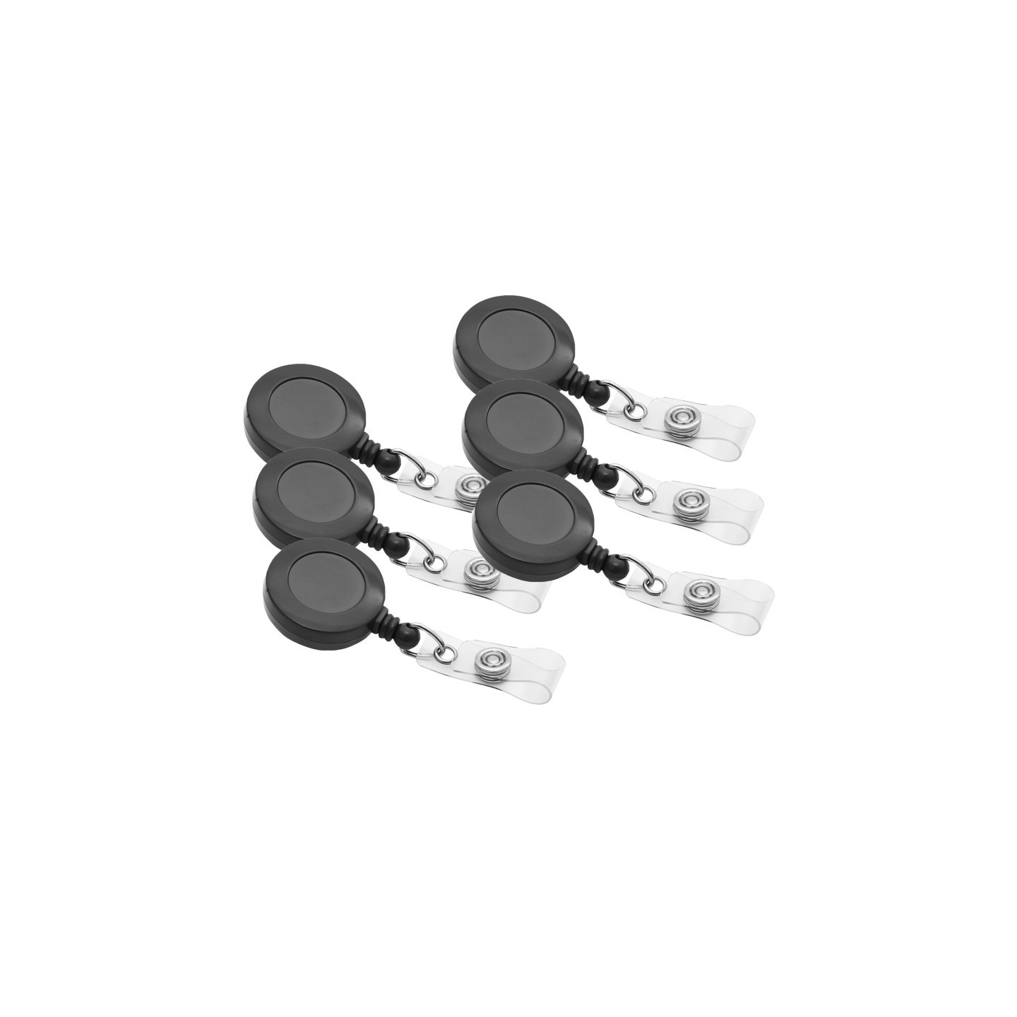 SICURIX Standard Round ID Badge Reel with Swivel Spring Clip, Black, Pack of 6