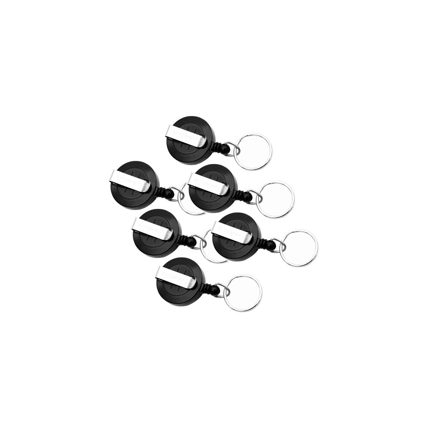 SICURIX Standard Round ID Badge Reel with Belt Clip & Key Ring, Black, Pack of 6