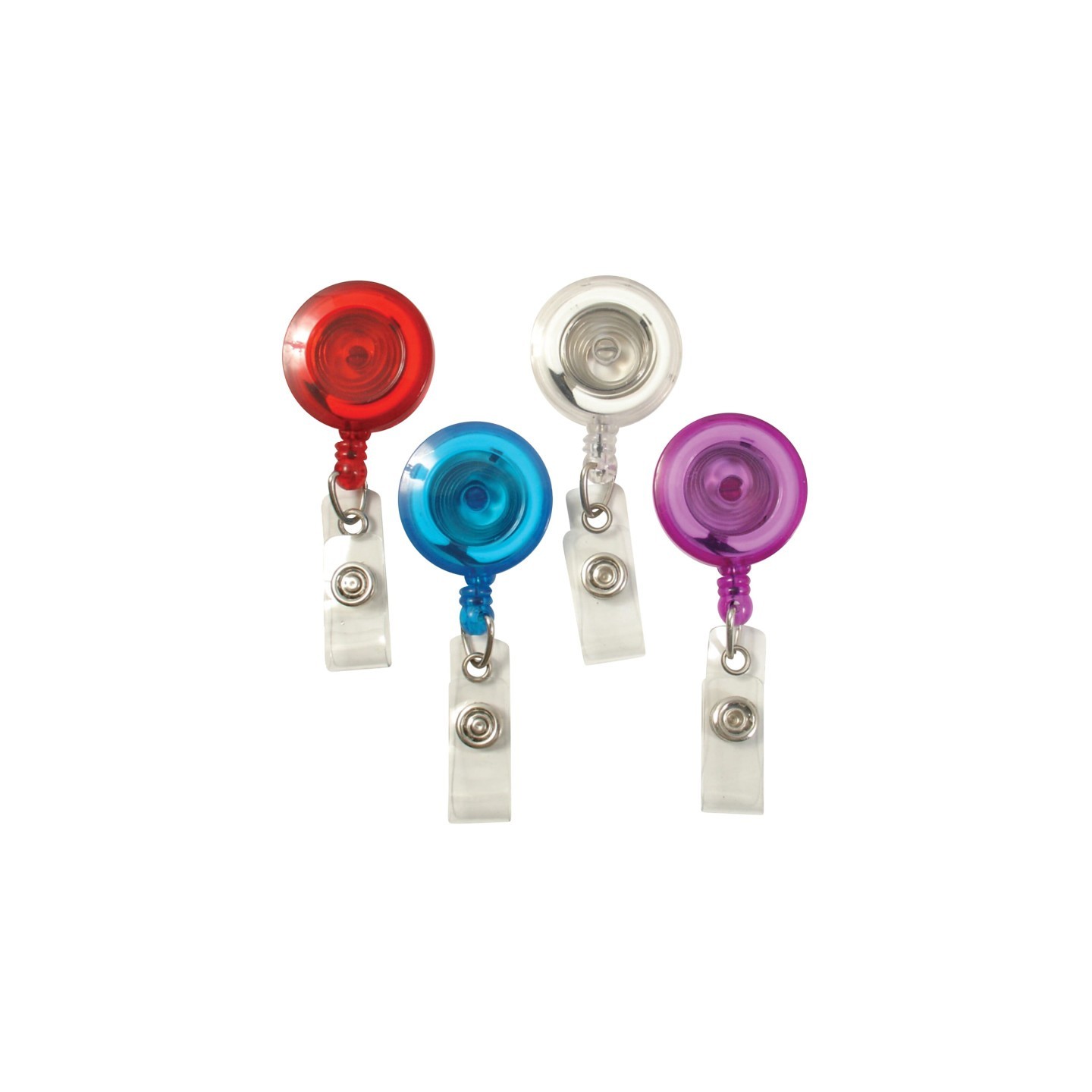 SICURIX Standard Round ID Badge Reel with Belt Clip & Strap, Translucent Assorted, Pack of 4