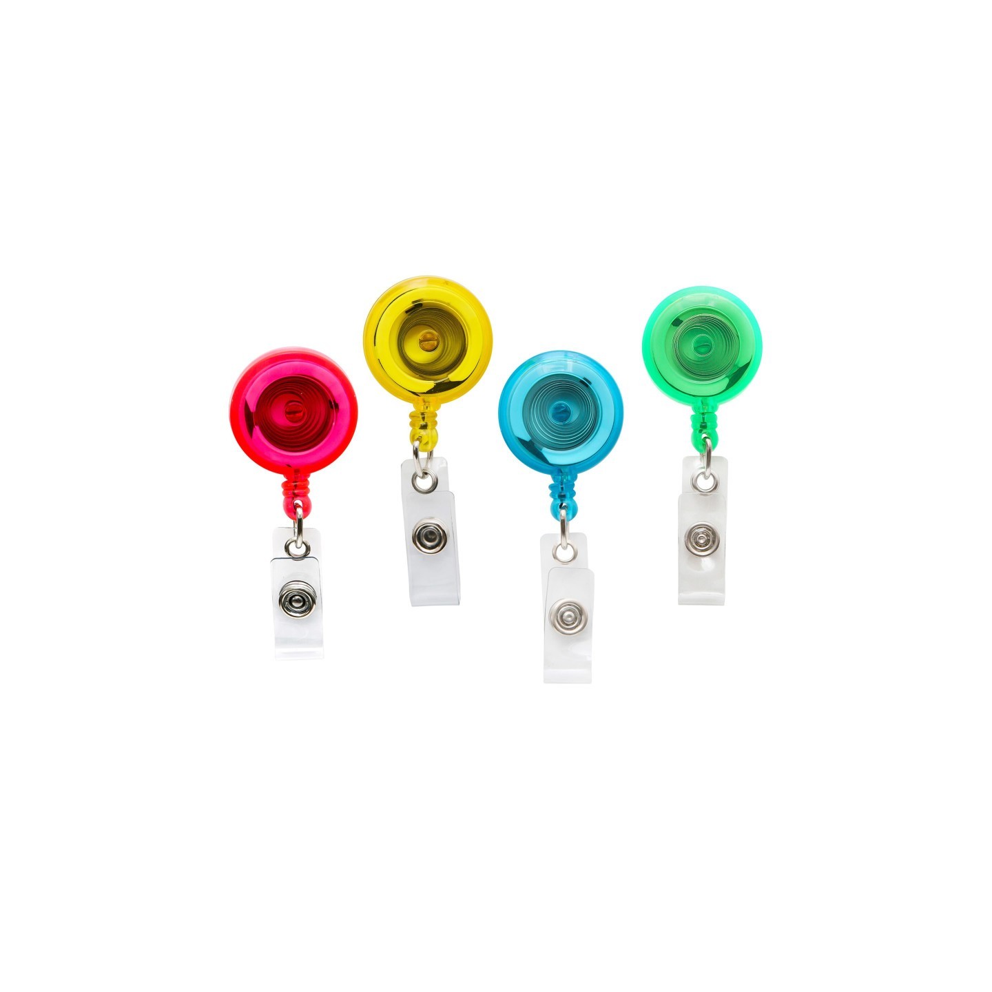 SICURIX Standard Round ID Badge Reel with Belt Clip & Strap, Translucent Assorted, Pack of 4