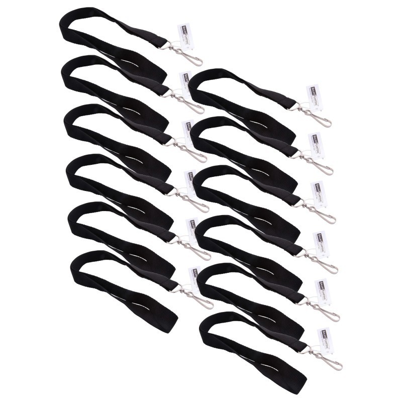 SICURIX Recycled PET Lanyard, Flat Style, J Hook, Black, Pack of 12