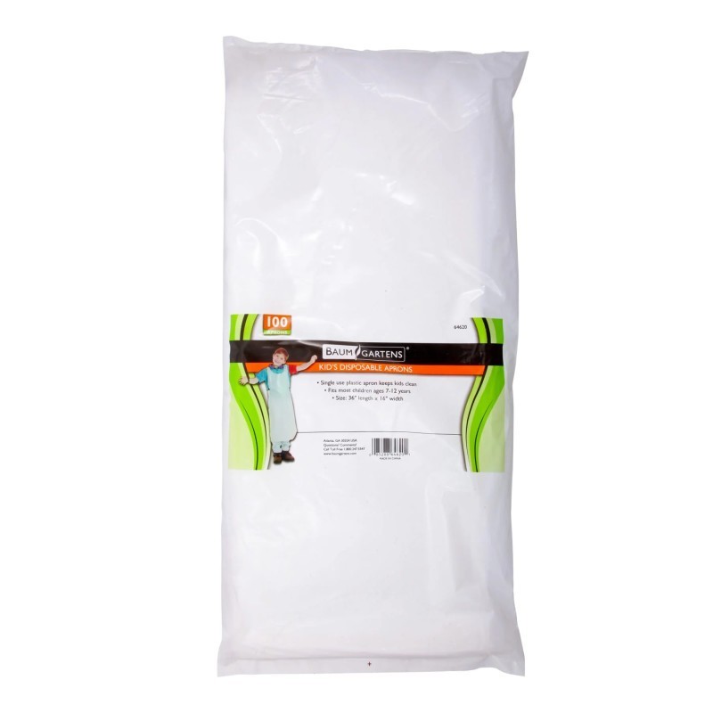 Baumgartens Bib Style Kids Disposable Aprons, White, Pack of 100