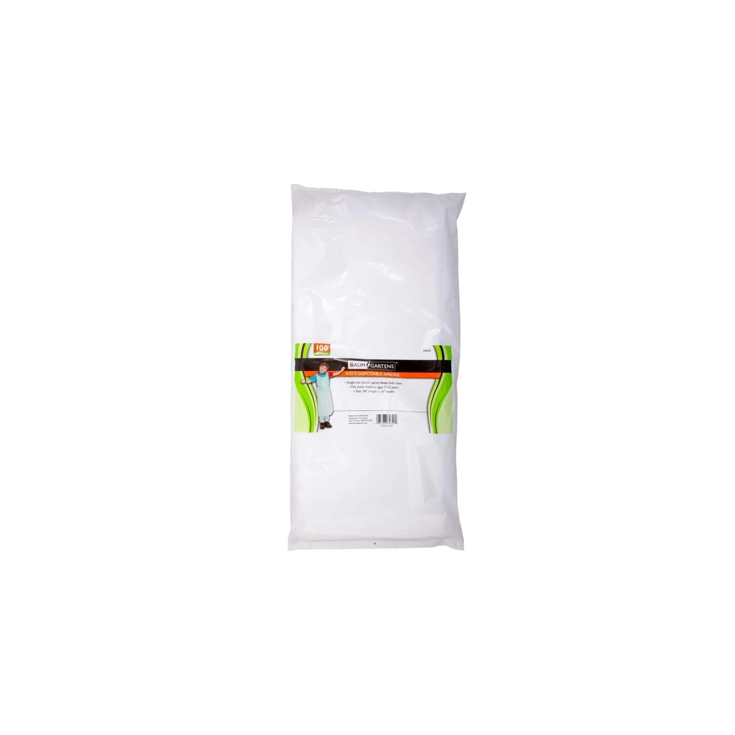 Baumgartens Bib Style Kids Disposable Aprons, White, Pack of 100