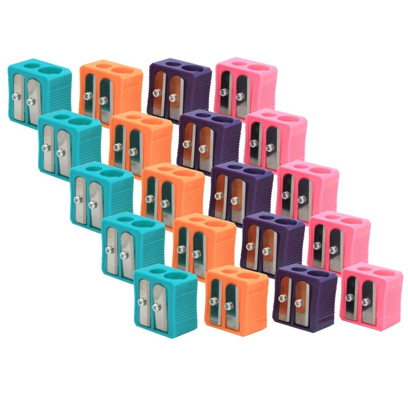 Baumgartens Dual Hole Plastic Pencil Sharpener, Assorted Colors, Pack of 20