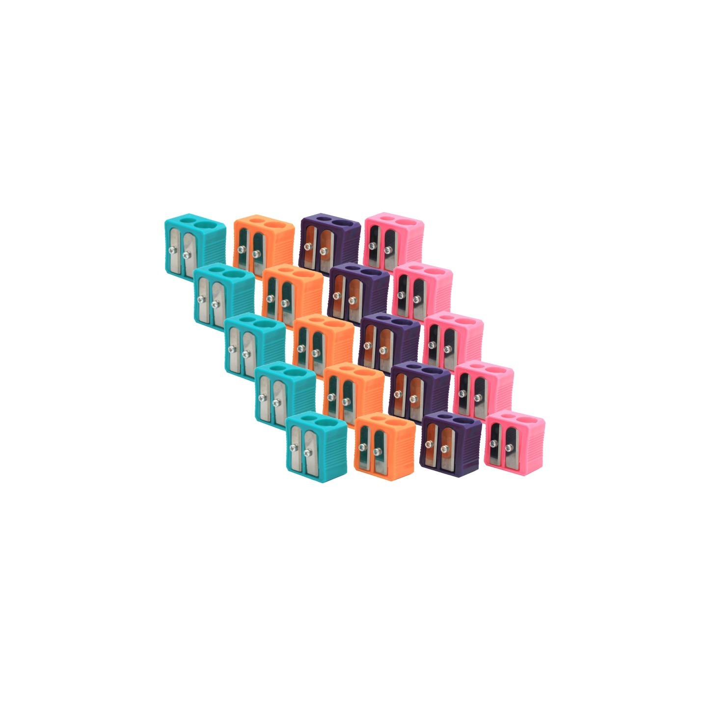 Baumgartens Dual Hole Plastic Pencil Sharpener, Assorted Colors, Pack of 20
