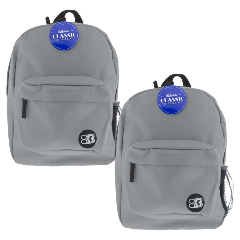 BAZIC Products® 17" Classic Backpack, Gray, Pack of 2
