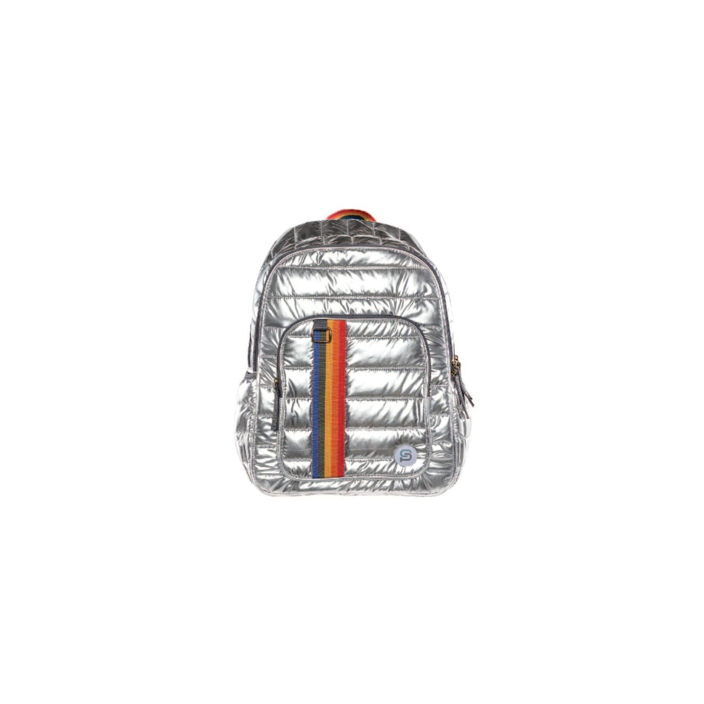 SYDNEY PAIGE X BAZIC Products® RALEIGH Puff Backpack, 18", Silver Rainbow