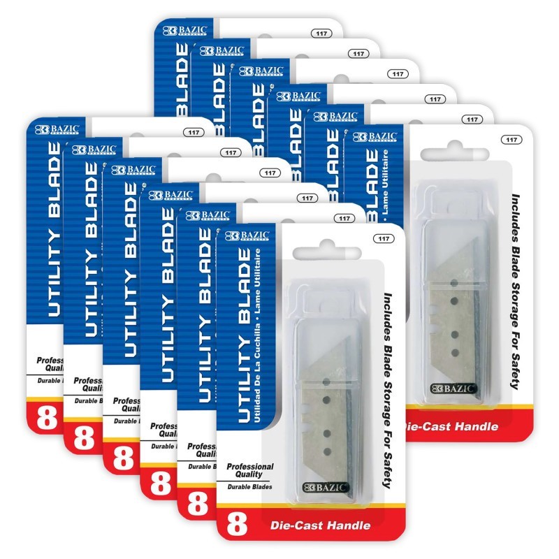 BAZIC Products® Utility Knife Replacement Blades, 8 Per Tube, 12 Tubes