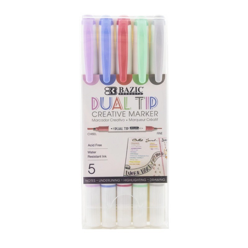 BAZIC Products® Dual-Tip Creative Markers, 5 Colors