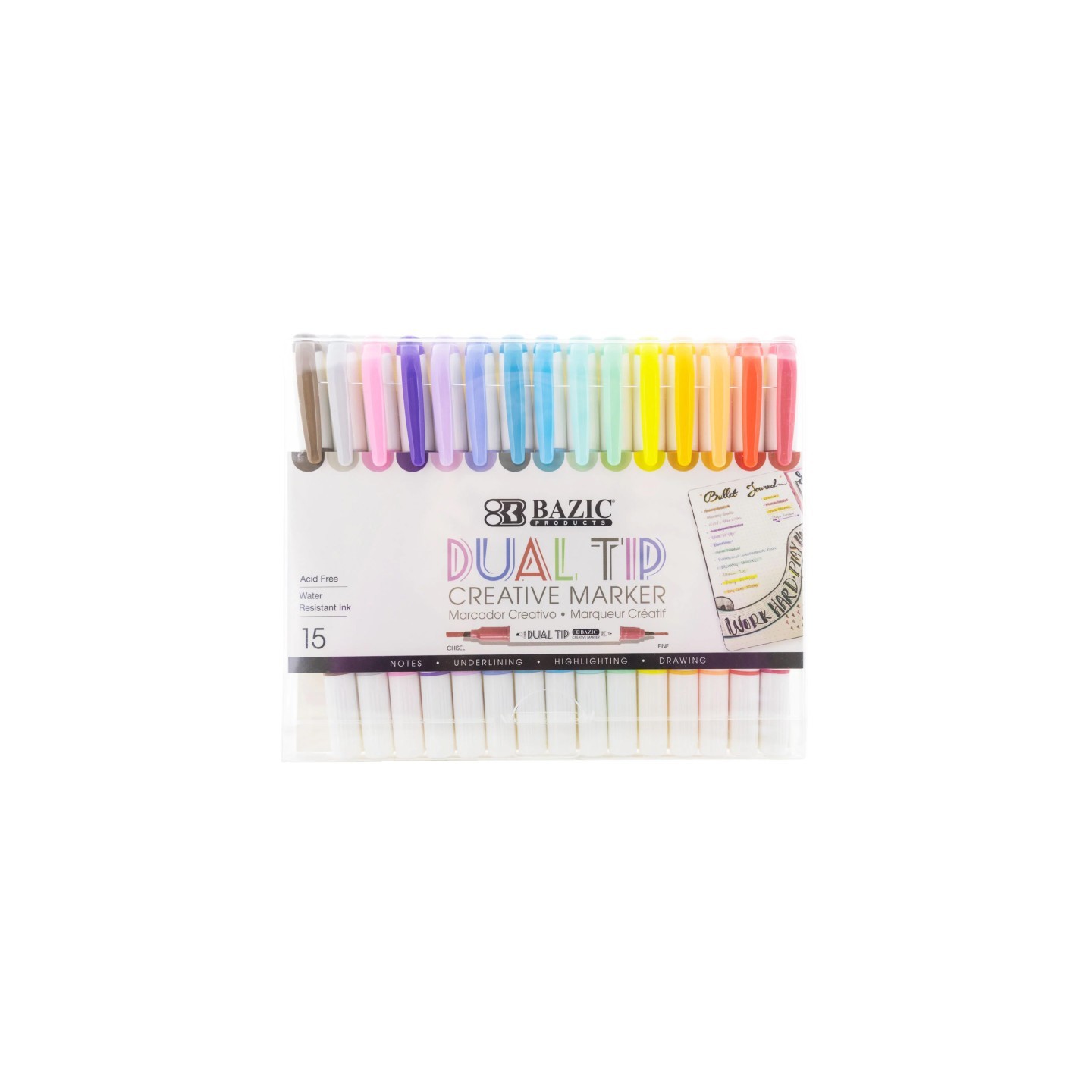 BAZIC Products® Dual-Tip Creative Markers, 15 Colors
