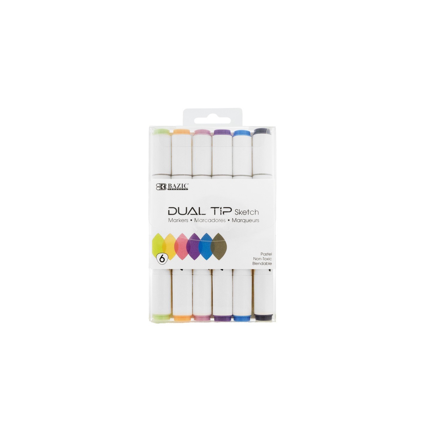 BAZIC Products® Dual Tip Sketch Markers, 6 Pastel Colors