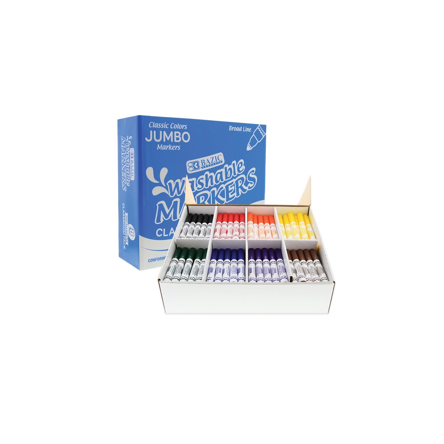 BAZIC Products® Washable Markers, Jumbo Classroom Pack, 200 Count, 8 Colors