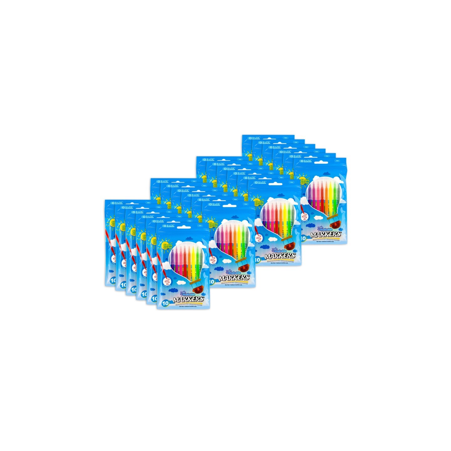 BAZIC Products® Fine Line Washable Markers, 10 Per Pack, 24 Packs