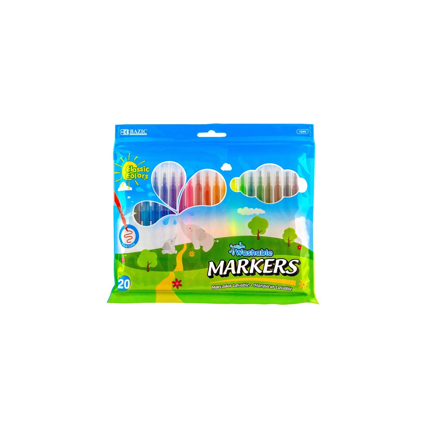 BAZIC Products® Fine Line Washable Markers, 20 Colors