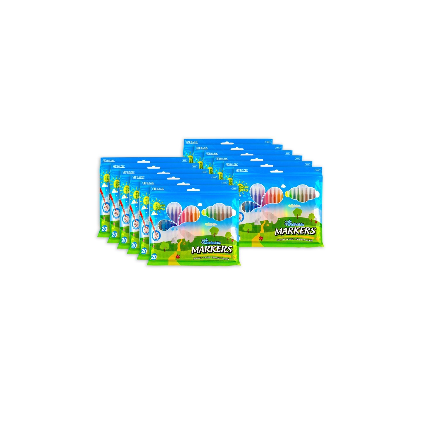 BAZIC Products® Fine Line Washable Markers, 20 Per Pack, 12 Packs