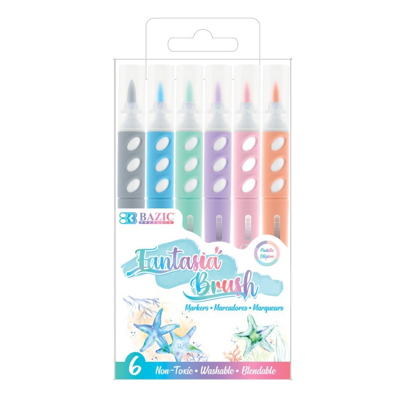 BAZIC Products® Brush Markers, 6 Pastel Colors