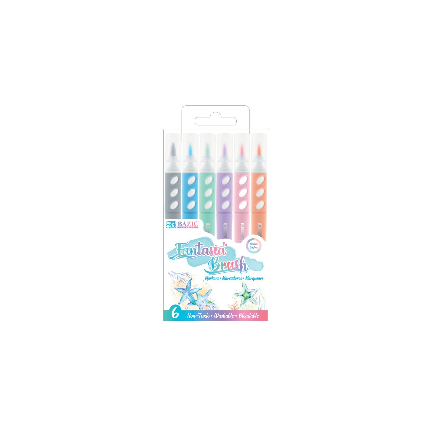 BAZIC Products® Brush Markers, 6 Pastel Colors
