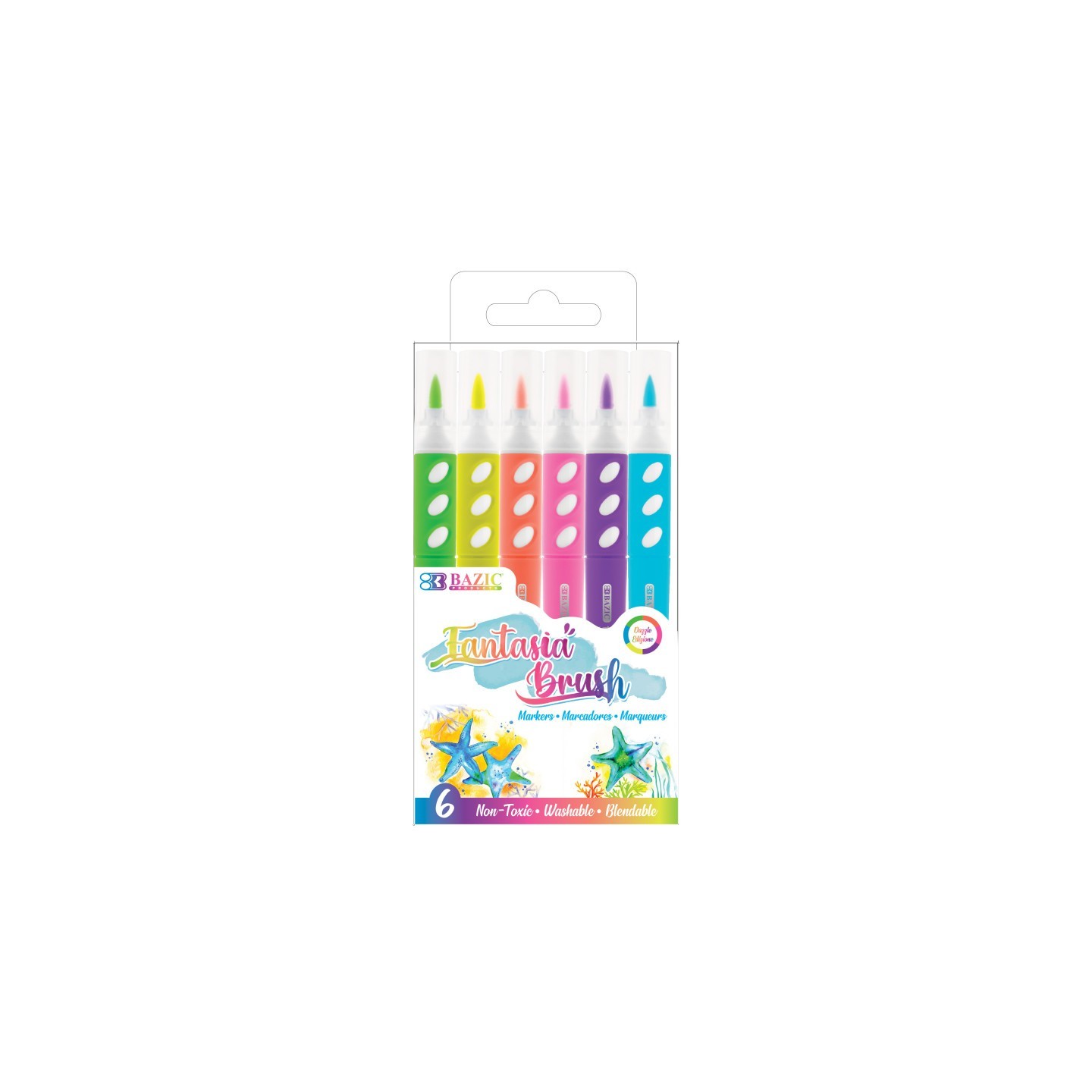 BAZIC Products® Brush Markers, 6 Fluorescent Colors