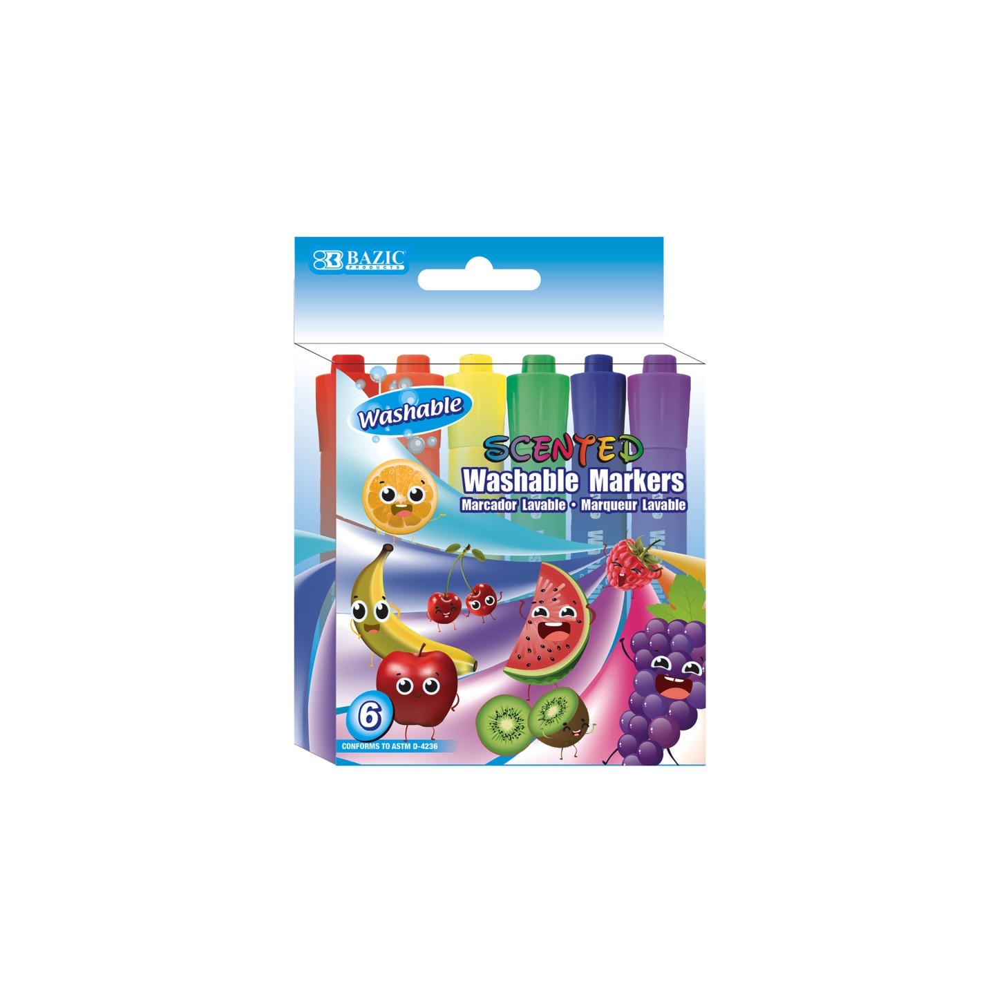 BAZIC Products® Washable Markers, Scented, 6 colors