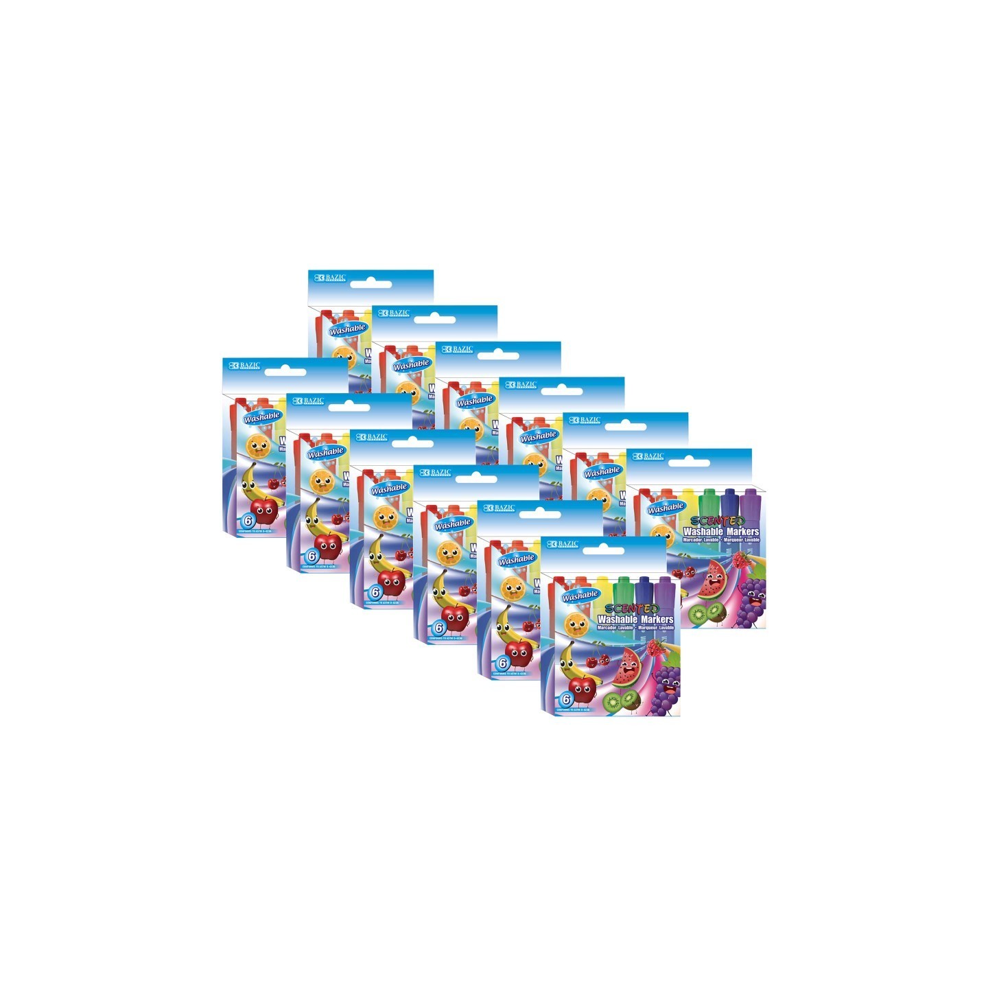 BAZIC Products® Washable Markers, Scented, 6 Per Pack, 12 Packs