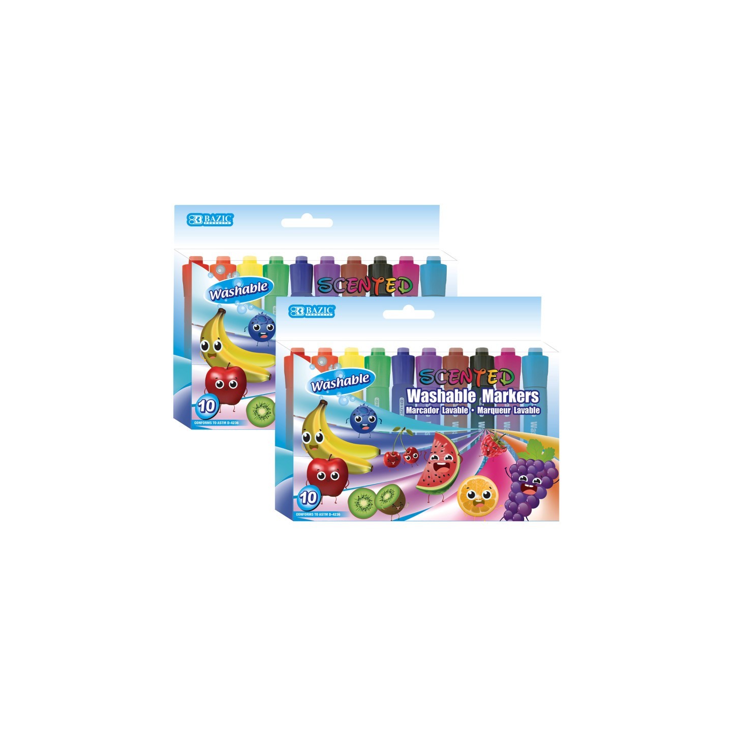 BAZIC Products® Washable Fruit Scented Markers, Chisel Tip, 10 Per Pack, 2 Packs