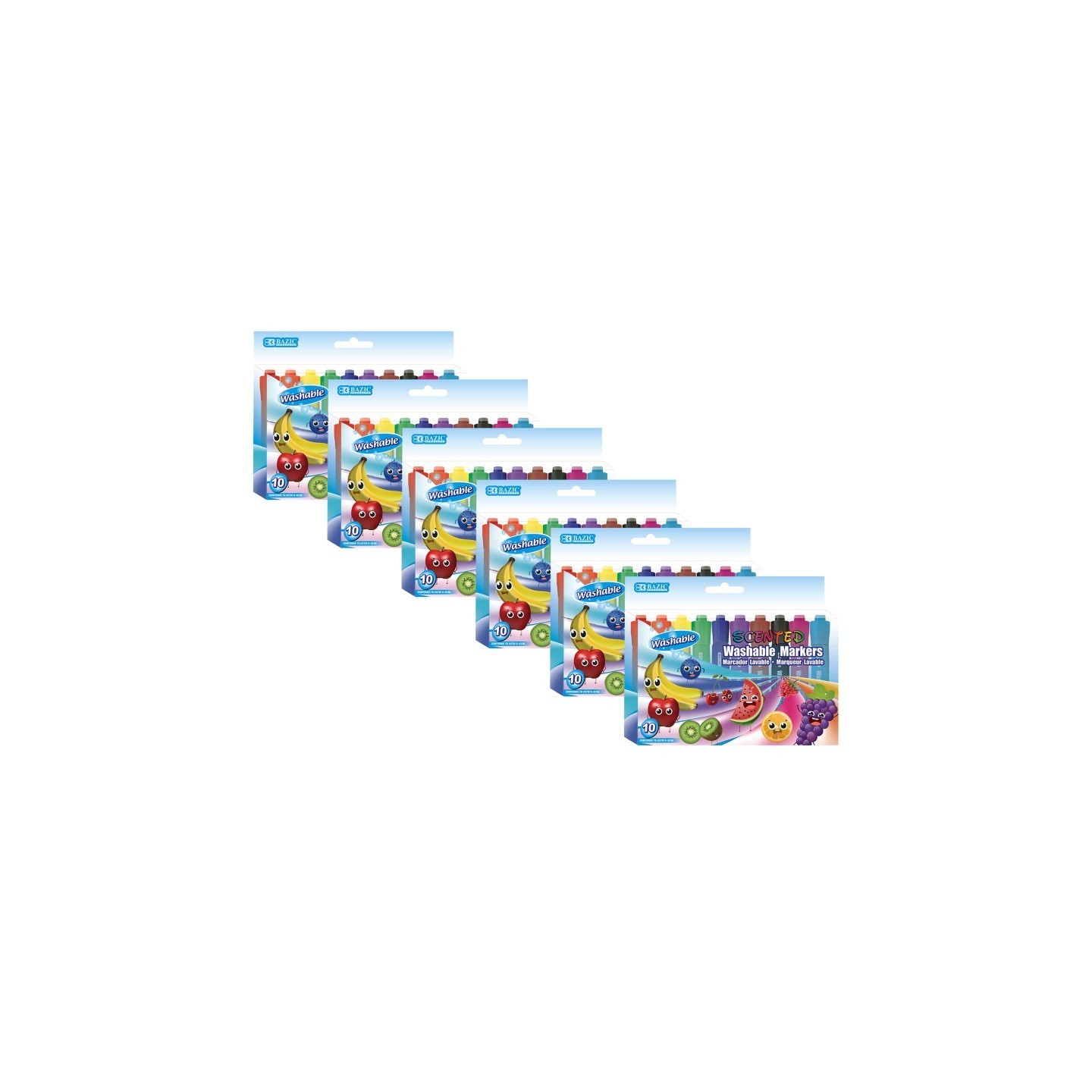 BAZIC Products® Washable Markers, Scented, 10 Colors Per Pack, 6 Packs