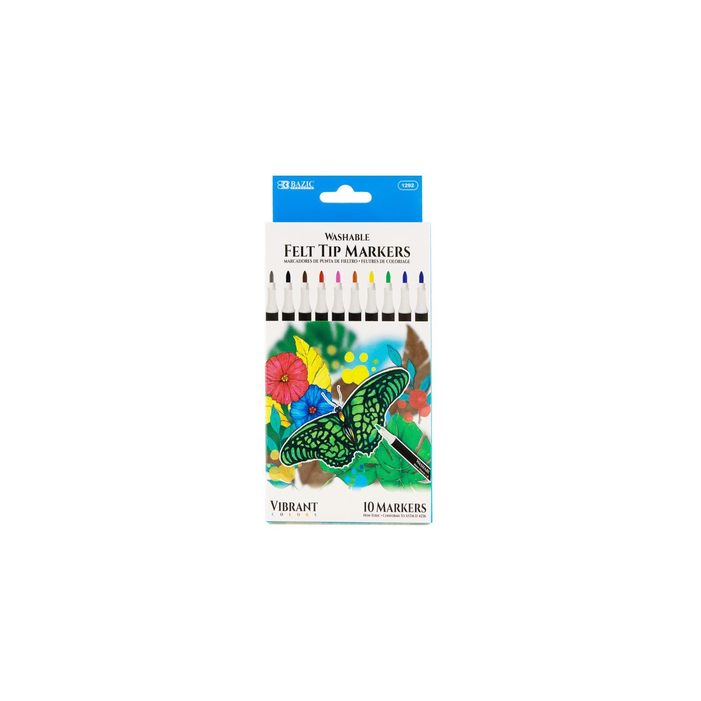 BAZIC Products® Felt Tip Washable Markers, 10 Colors