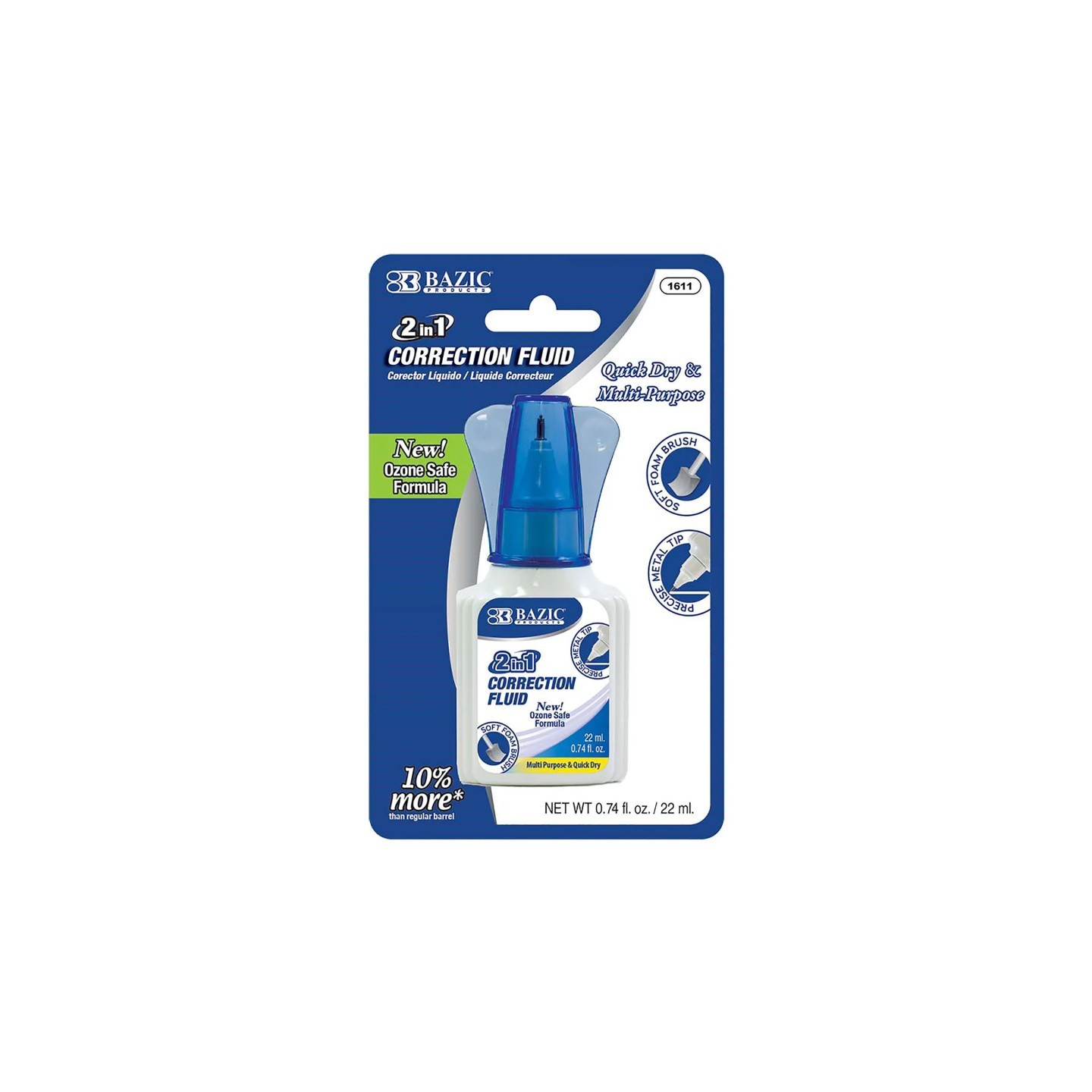 BAZIC Products® 2 in 1 Correction Fluid with Foam Brush Applicator & Pen Tip, 0.74 FL OZ (22 mL)