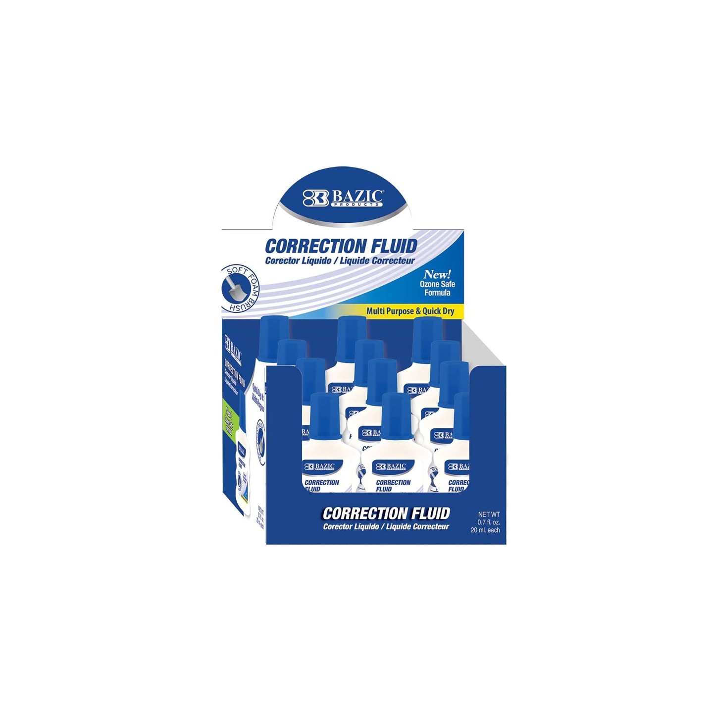BAZIC Products® Correction Fluid with Foam Brush, 0.7 fl oz (20 mL), Pack of 24
