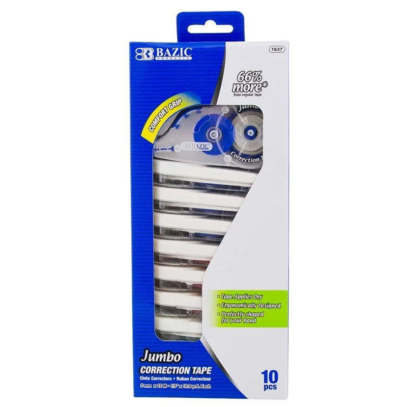 BAZIC Products® Jumbo Correction Tape with Grip, 5 mm x 394", Pack of 10