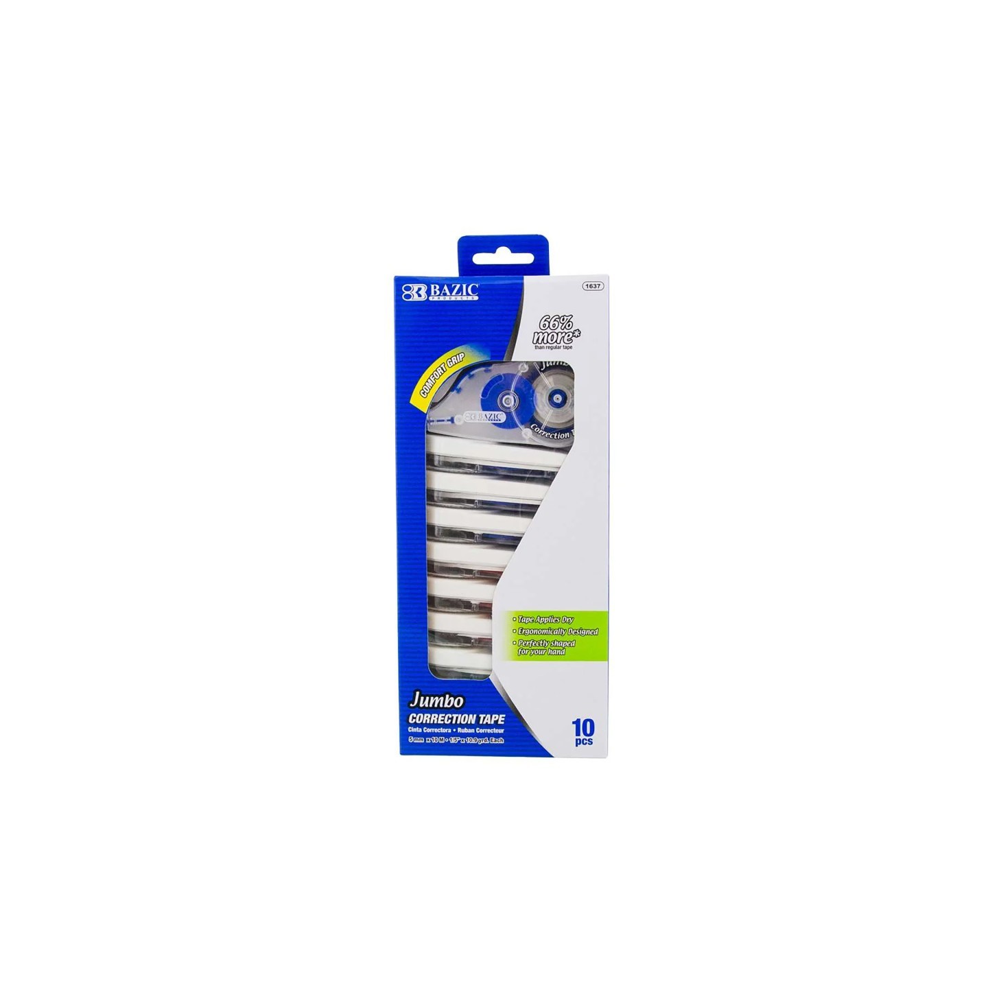 BAZIC Products® Jumbo Correction Tape with Grip, 5 mm x 394", Pack of 10