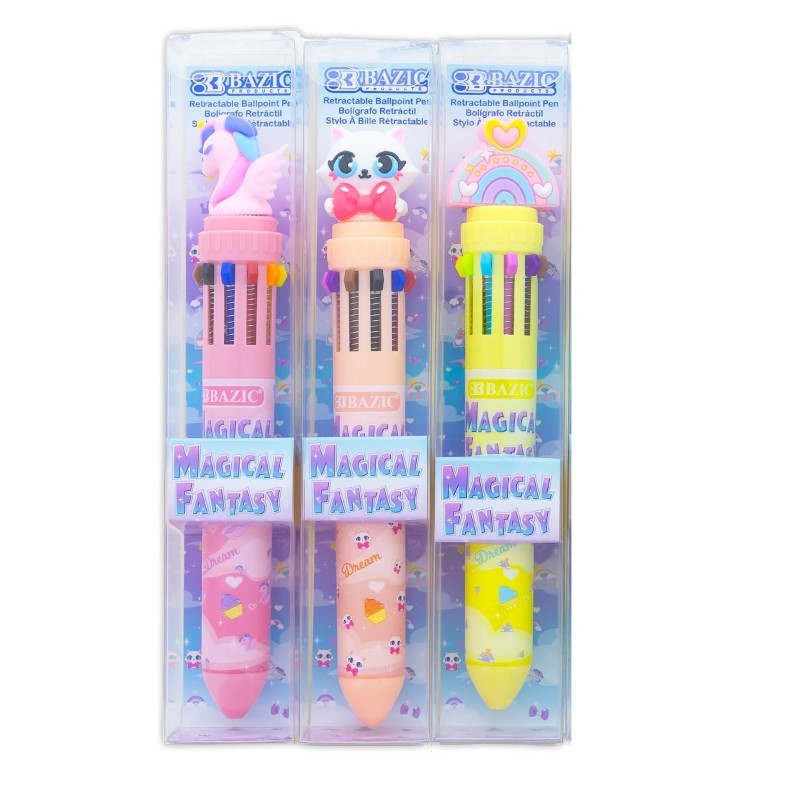 BAZIC Products® Magical Fantasy Series 10-Color Pen, Assorted Designs, Pack of 3
