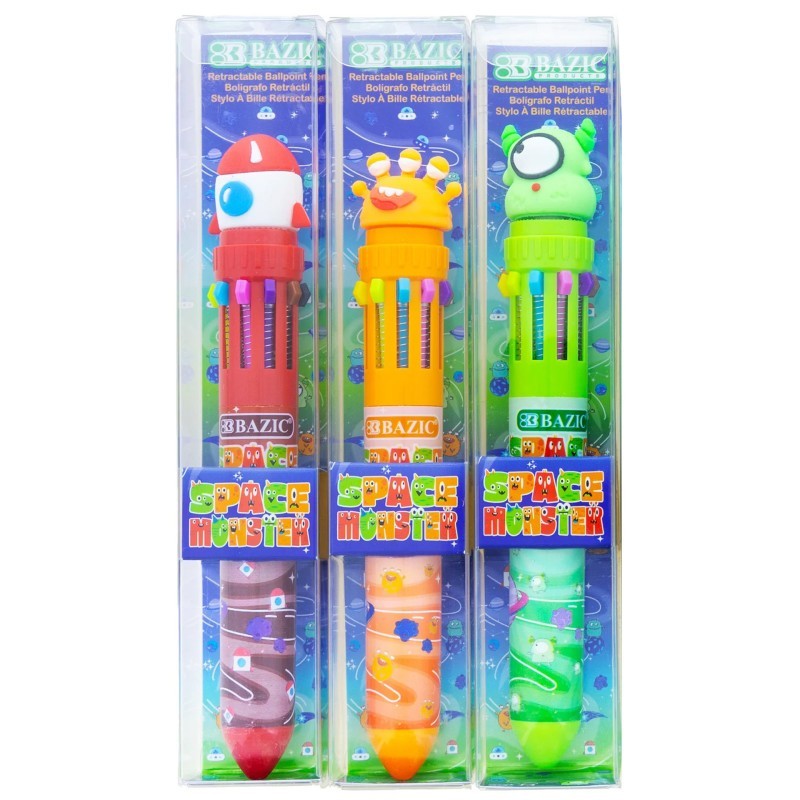 BAZIC Products® Space Monster Series 10-Color Pen, Assorted Designs, Pack of 3