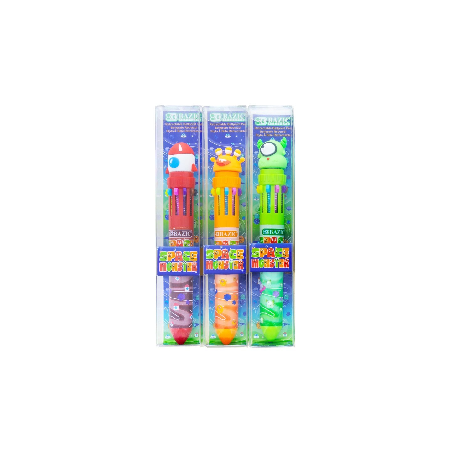 BAZIC Products® Space Monster Series 10-Color Pen, Assorted Designs, Pack of 3