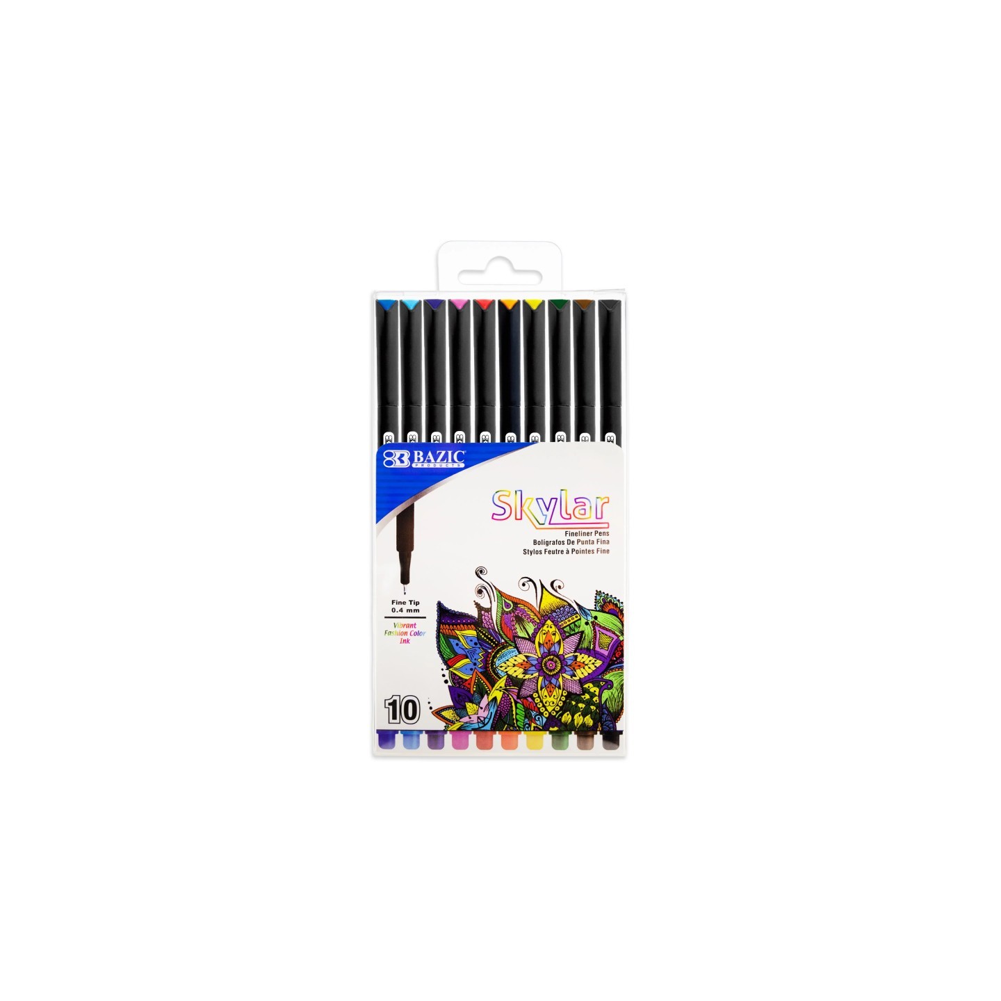 BAZIC Products® Skylar 0.4 mm Fineliner Pen, 10 Color