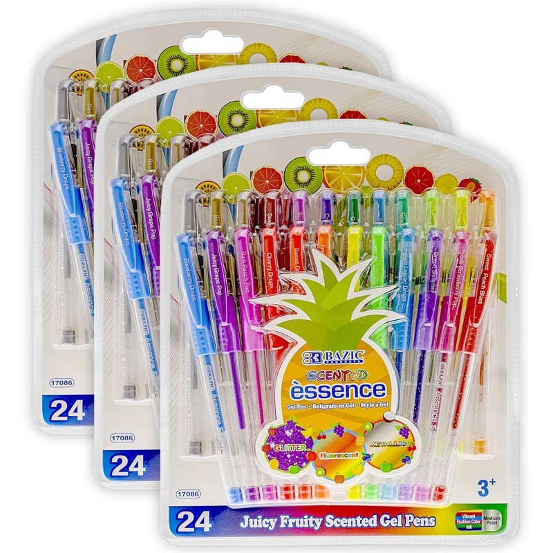 BAZIC Products® Essence Gel Pen with Cushion Grip, Scented, 24 Per Box, 3 Boxes