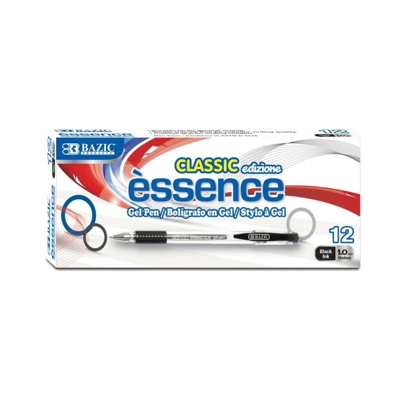 BAZIC Products® Essence Gel Pen with Cushion Grip, Black, Box of 12