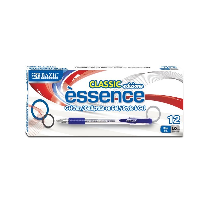 BAZIC Products® Essence Gel Pen with Cushion Grip, Blue, Box of 12