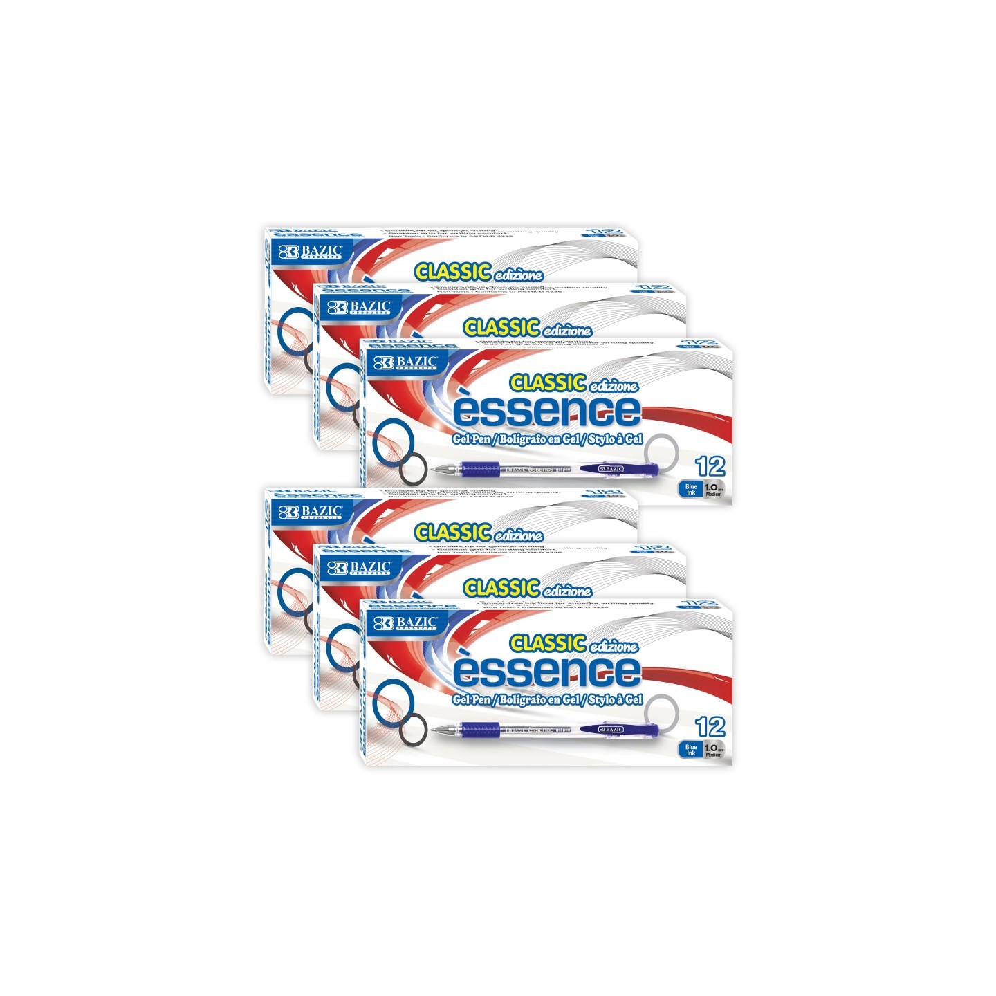BAZIC Products® Essence Gel Pen with Cushion Grip, Blue, 12 Per Box, 6 Boxes