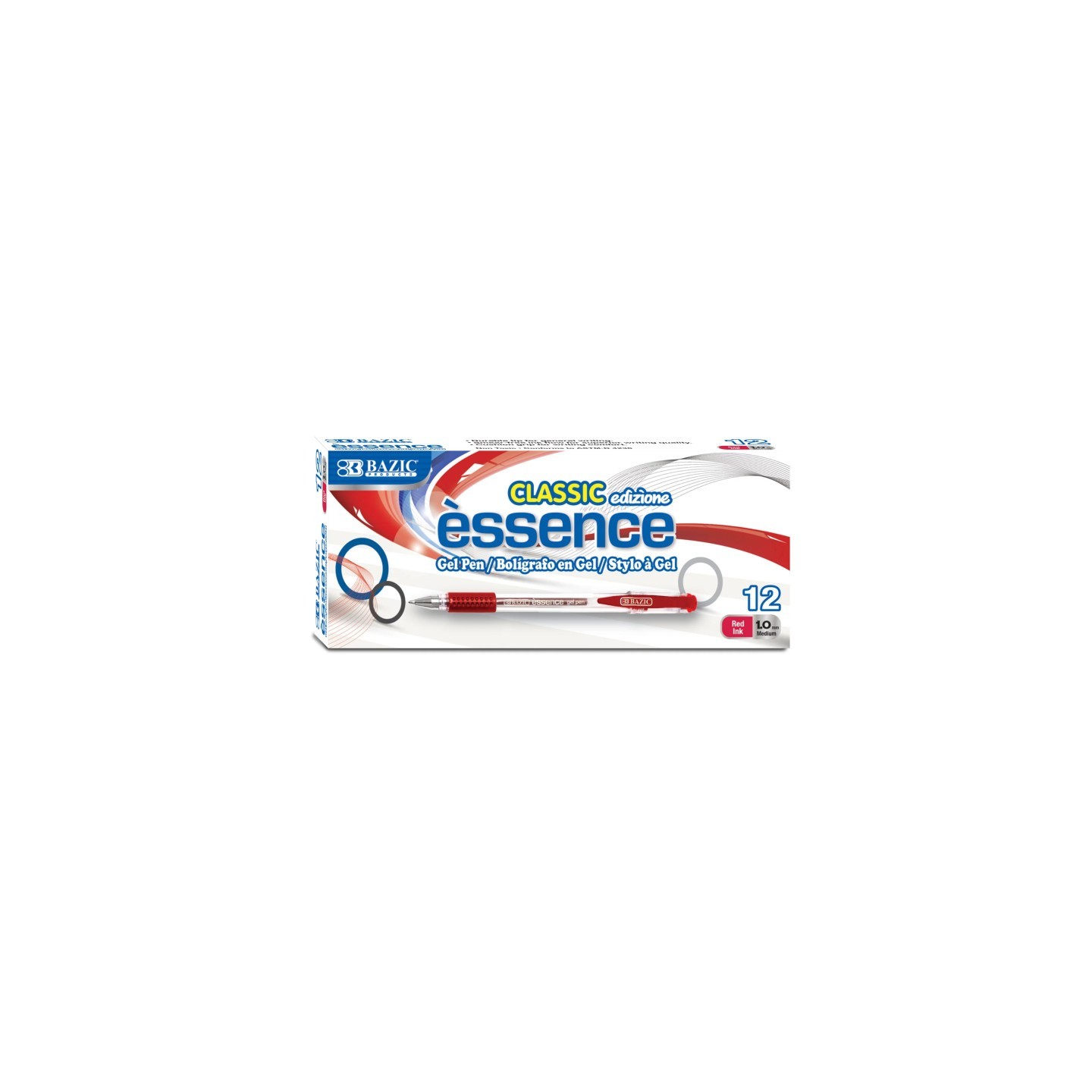 BAZIC Products® Essence Gel Pen with Cushion Grip, Red, Box of 12