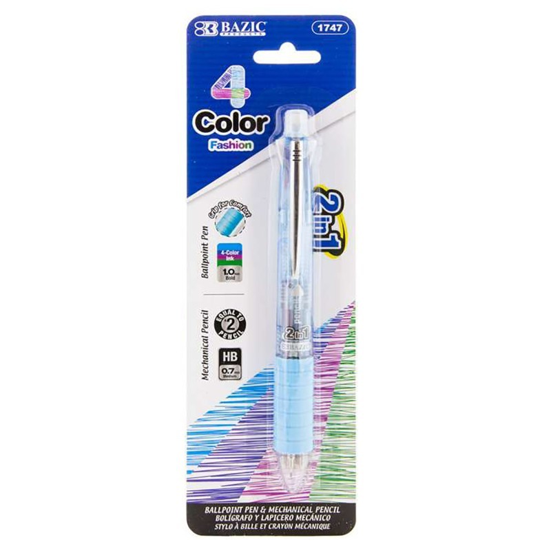 BAZIC Products® 2-In-1 Mechanical Pencil & 4-Fashion Color Pen with Grip