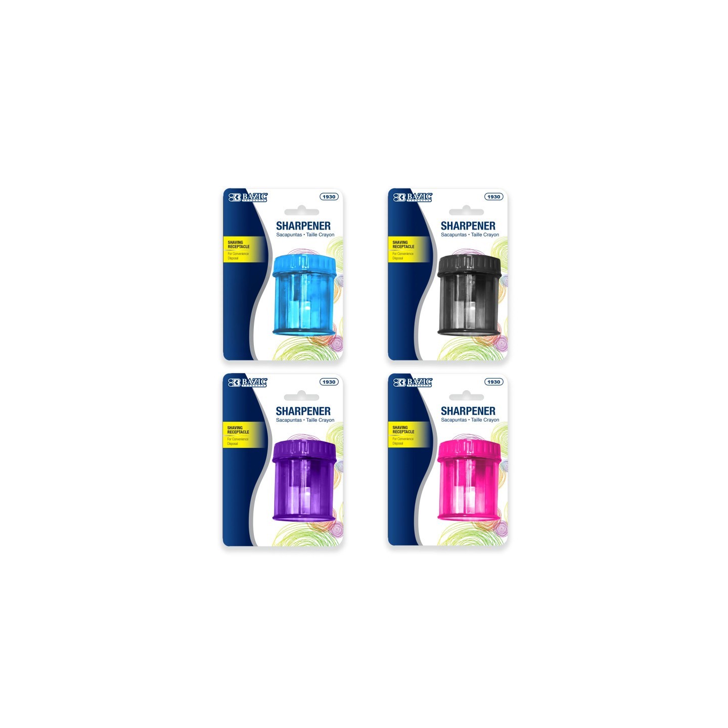 BAZIC Products® Single Hole Sharpener with Round Receptacle, Assorted Colors, 1 Sharpener